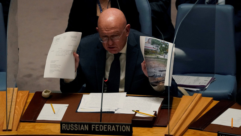Russia's UN ambassador Vasily Nebenzya speaks during a UN Security Council meeting on August 23, 2022