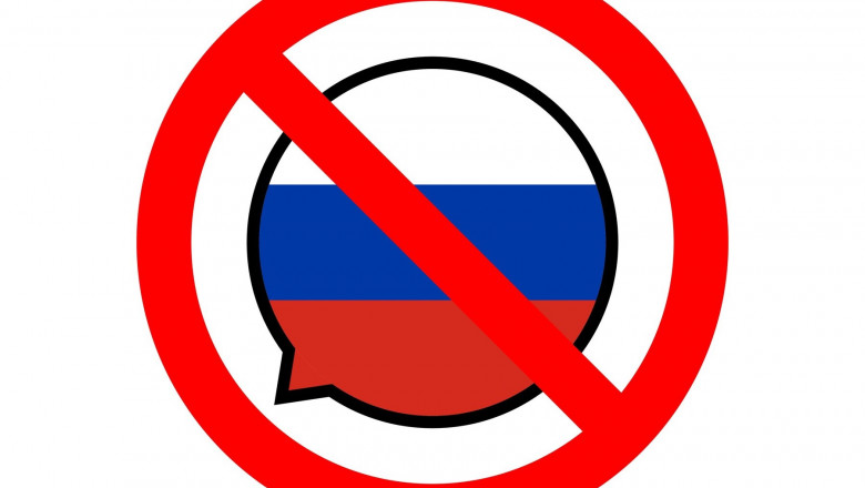 semn cu limba rusa taiat, interzis