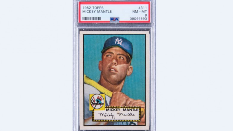 cartonas l cu imaginea legendarului jucător american de baseball Mickey Mantle