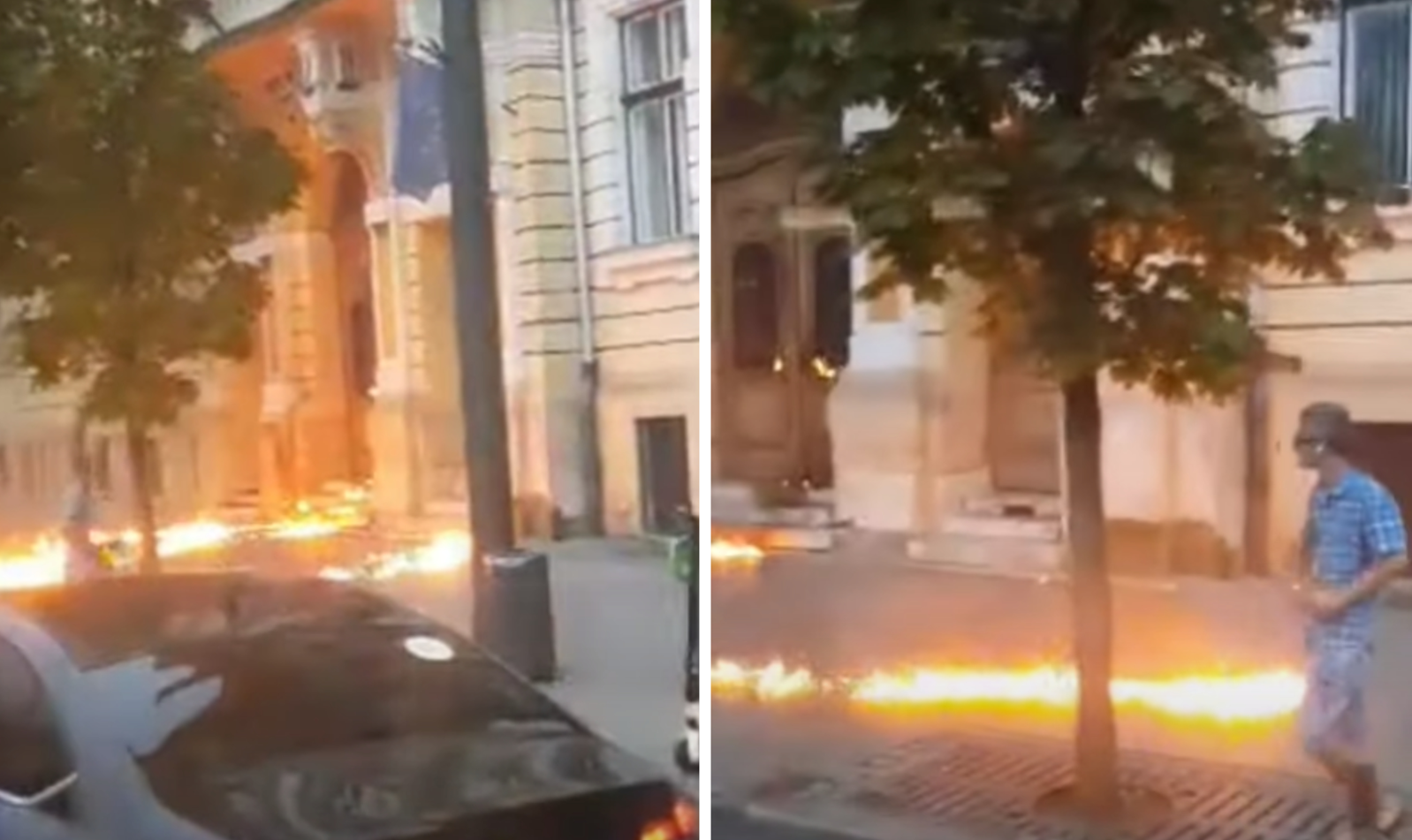 VIDEO. Tânăr reţinut după ce a incendiat uşa de acces în primăria Cluj-Napoca