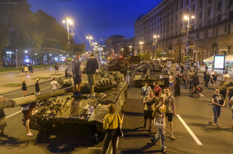 Exhibition Of Destroyed Russian Military Vehicles On Khreshchatyk Street In Center Of Kyiv, Ukraine - 20 Aug 2022