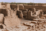View of the north part of the site of Mohenjo Daro showing the residential district with wells.