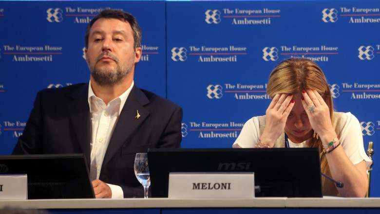 Matteo Salvini și Giorgia Meloni la o conferință