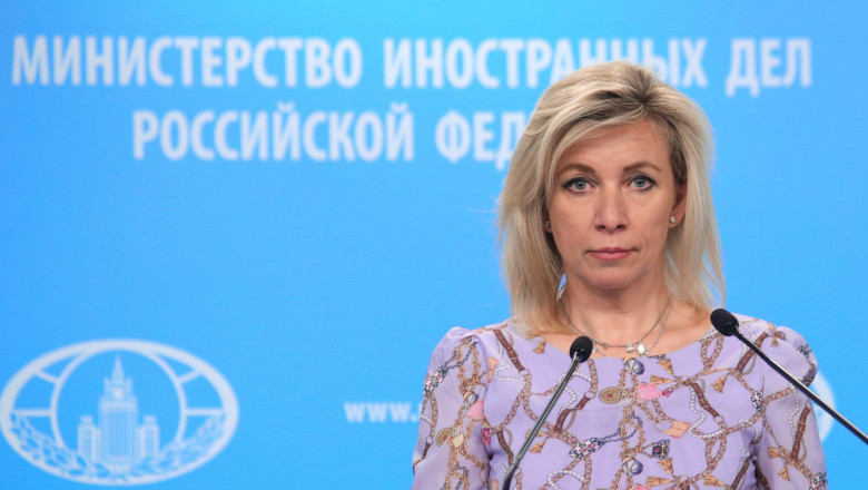 Maria Zakharova attends her weekly briefing in Moscow