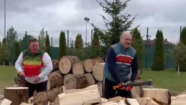 Lukașenko taie lemne.
