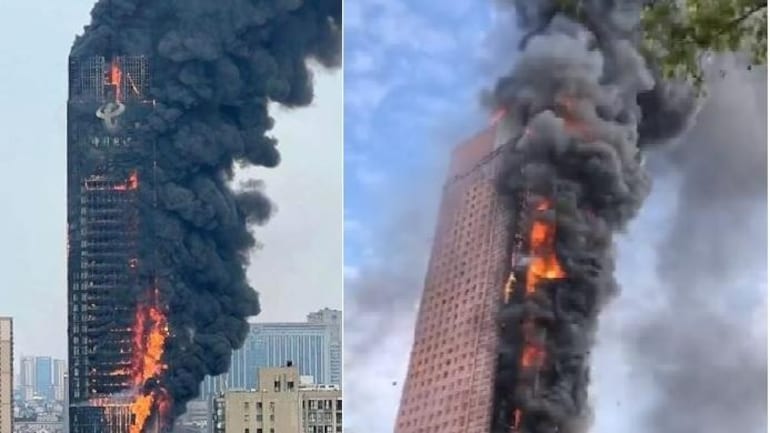 Un incendiu uriaș a izbucnit într-un zgârie-nori din China