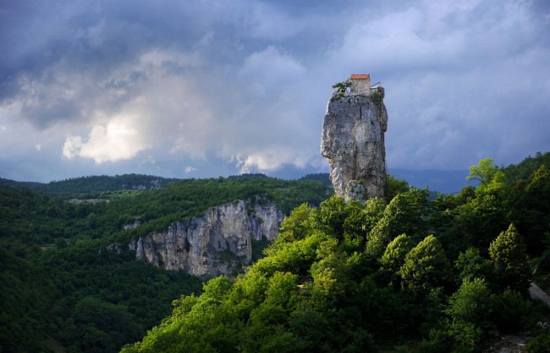 Last of the Stylites Maxime Qavtaradze, who lives on top of the Katskhi Pillar, Georgia - 22 Jun 2013