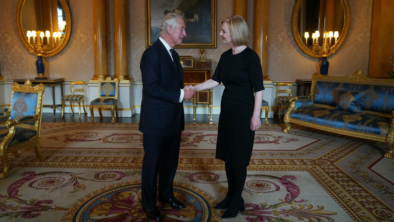 King Charles III during his first audience with Prime Minister Liz Truss at Buckingham Palace