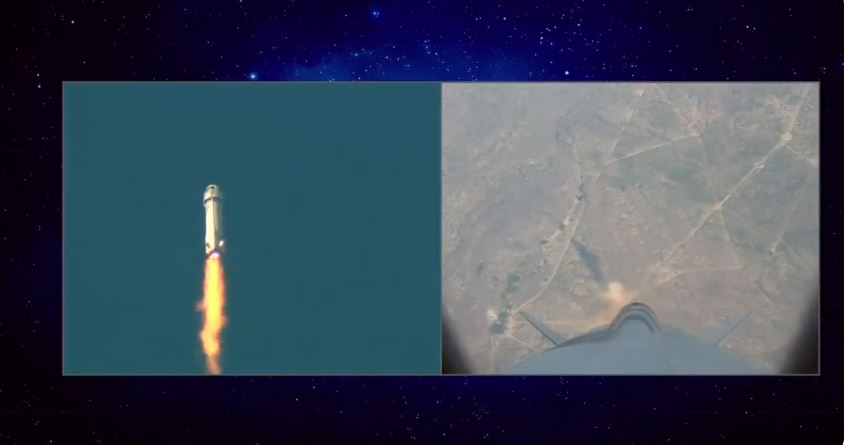 O capsulă cargo a Blue Origin s-a desprins de lansator la un minut de la decolare, după ce zona motoarelor a luat foc