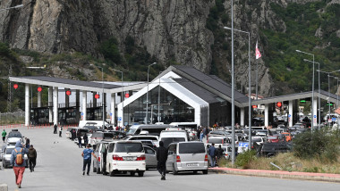 A general views of the Georgian side of the Verkhni Lars customs checkpoint between Georgia and Russia