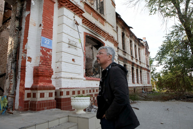 Oleksandr Tkachenko inspects state of cultural institutions in de-occupied territories of Kharkiv region, Ukraine - 20 Sep 2022