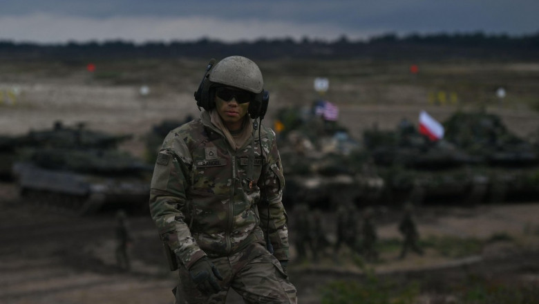 NOWA DEBA, POLAND. 21 September 2022. Soldiers from Poland, the USA and Great Britain take part in the joint military exercise 'BEAR 22' (Polish: Niedzwiedz 22') in Podkarpacie, in eastern Poland. The exercises will last until Friday and are designed to