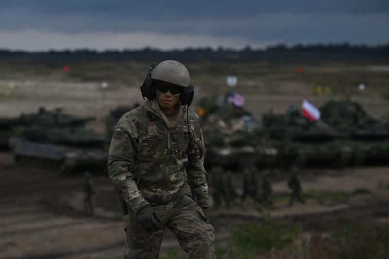 NOWA DEBA, POLAND. 21 September 2022. Soldiers from Poland, the USA and Great Britain take part in the joint military exercise 'BEAR 22' (Polish: Niedzwiedz 22') in Podkarpacie, in eastern Poland. The exercises will last until Friday and are designed to