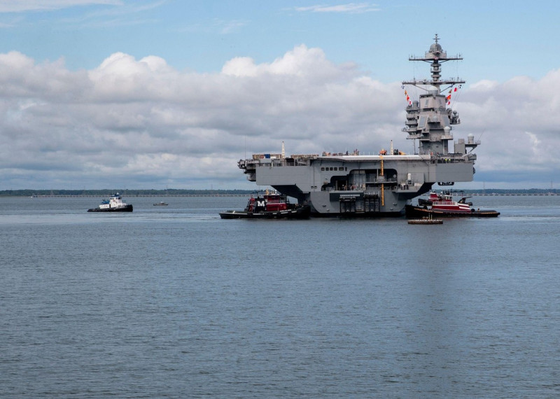 The aircraft carrier USS Gerald R. Ford (CVN 78) departed Naval Station Norfolk to make the transit to Newport News Shipyard in support of her Planned Incremental Availability (PIA), a six-month period of modernization, maintenance, and repairs, Aug. 20,