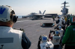 Distinguished visitors observe flight operations aboard USS Gerald R. Ford (CVN 78), Sept. 17, 2022. Ford is underway in the Atlantic Ocean conducting carrier qualifications and workups for a scheduled deployment this fall. (U.S. Navy photo by Mass Commun