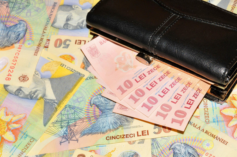 Romanian currency (lei) banknotes background