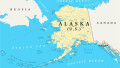 US State Alaska Political Map with capital Juneau, national borders, important cities, rivers and lakes. English labeling.