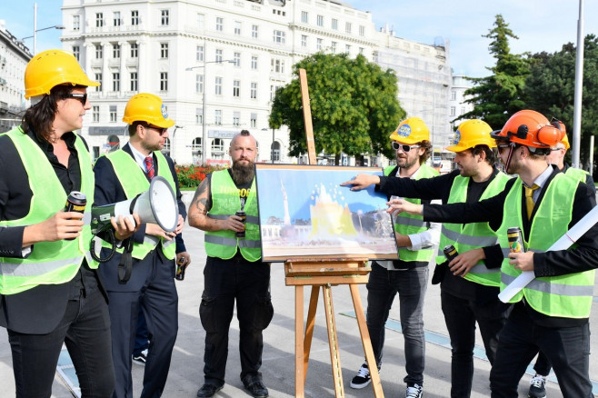 Vienna, Austria. 19th Sep, 2020. Bierpartei- Groundbreaking ceremony for the Beer Fountain for Vienna. The party was founded by Marco Pogo (Dominik Wlazny), the front man of the Viennese punk rock band Turbobier, and will run for the mayoral elections on