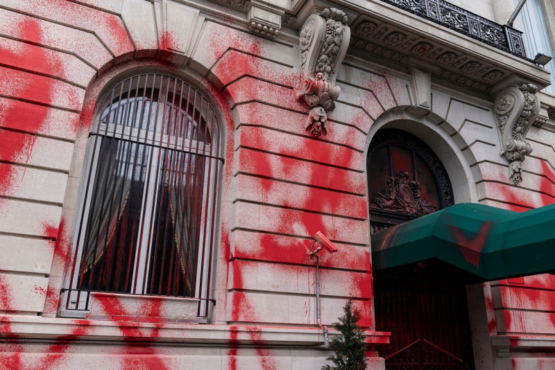 Russian Consulate in NYC vandalized with red paint, New York, United States - 01 Oct 2022