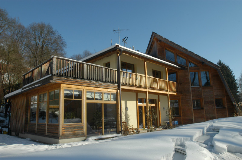 building based on the passive house concept in winter