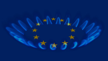 European Union and gas crisis - EU flag over a gas stove