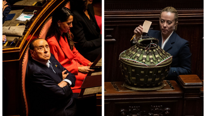 Silvio Berlusconi și Giorgia Meloni în senatul italian