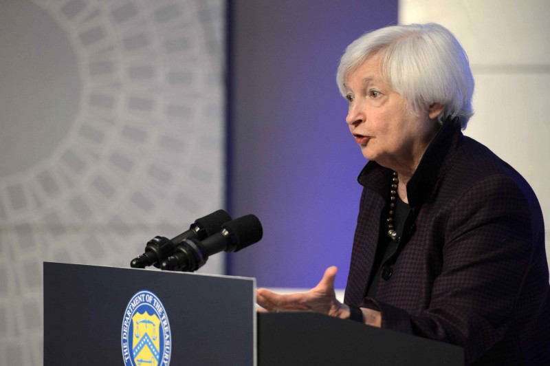 Janet Yellen Speaks at Press Conference at IMF HQ In Washington, DC