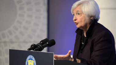 Janet Yellen Speaks at Press Conference at IMF HQ In Washington, DC