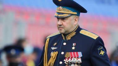 Aerospace Forces Commander Sergei Surovikin is pictured in Moscow's Red Square ahead of the dress rehearsal of the Victory Day military parade