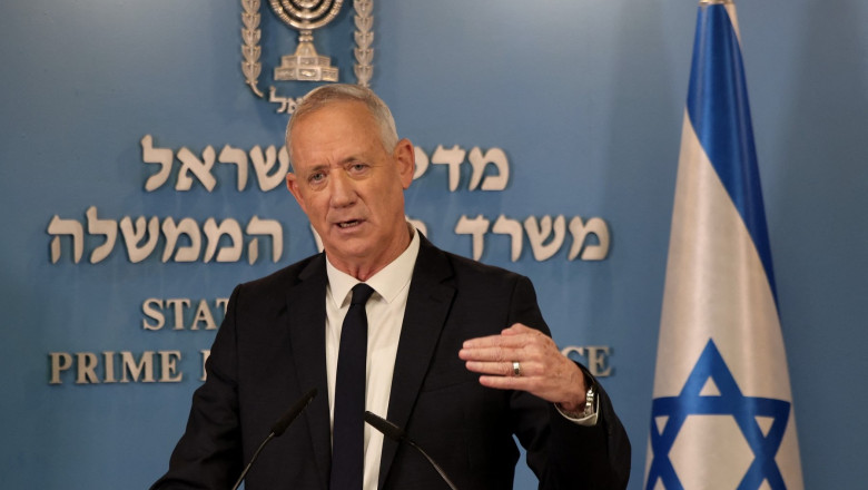 Israeli Defence Minister Benny Gantz speaks during a press conference in Jerusalem