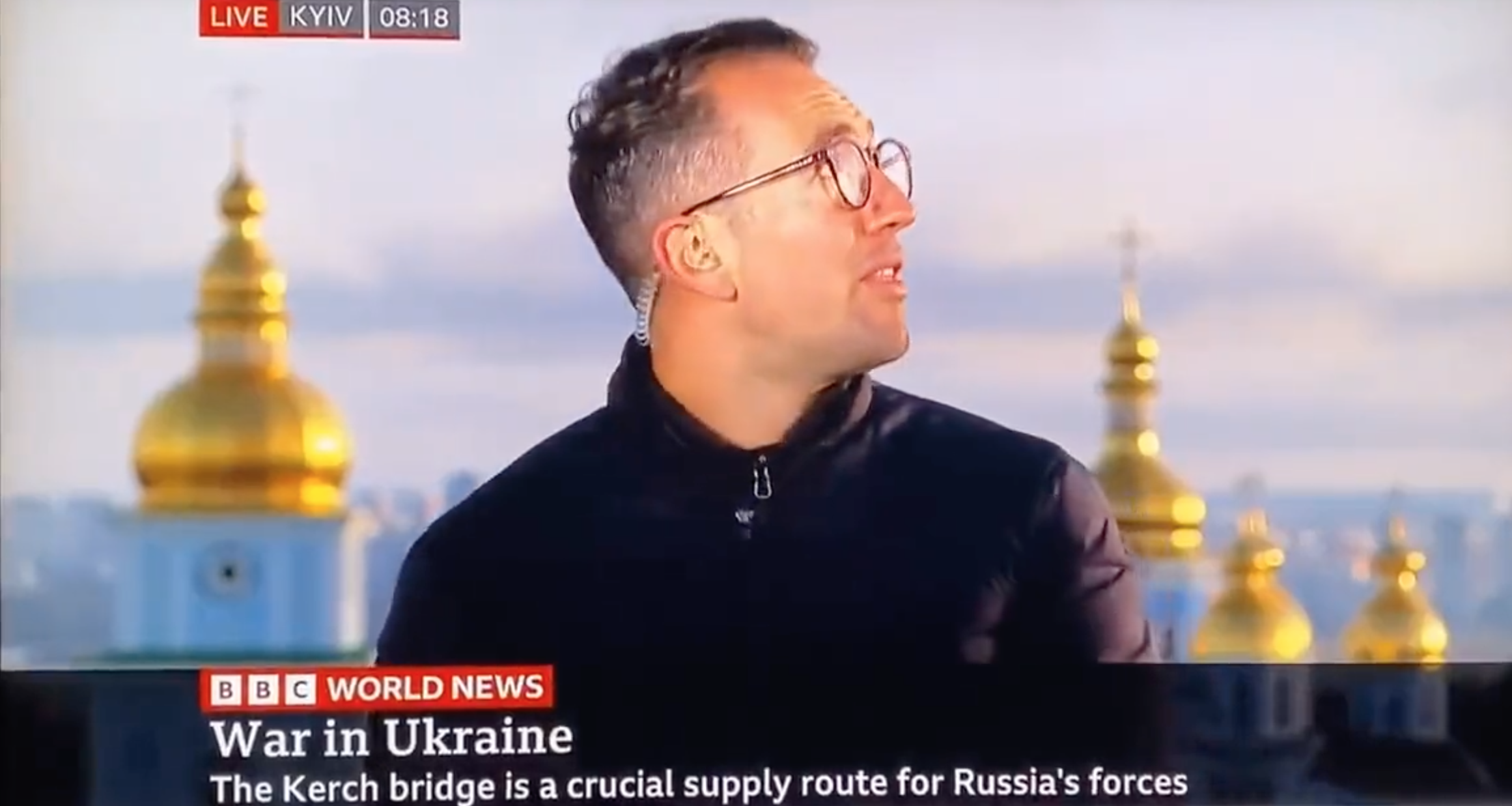 Momentul bombardamentelor de la Kiev, surprins în direct la BBC