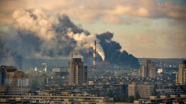 Smoke rises over Kyiv after a russian missile attacks, Ukraine - 10 Oct 2022