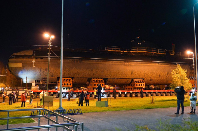 Russia: K-3 Leninsky Komsomol nuclear submarine transported to Naval Glory Museum in Kronshtadt