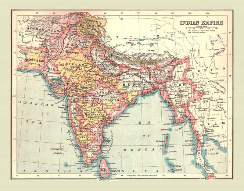 Hartă a Raj-ului britanic