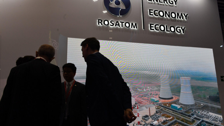 Moscow. The exhibition stand of the Rosatom company at the International forum 'Russian Power Week' (RPW) in CVZ 'Arena'.