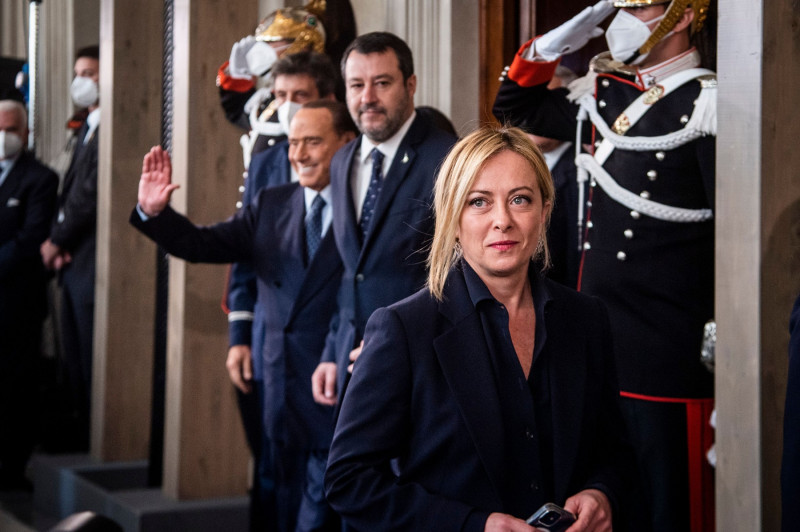 Giorgia Meloni talks to the press at the Quirinale Presidential Palace after a meeting with Italian President Sergio Mattarella as part of a round of consultations with party leaders to try and form a new government, in Rome, Italy - 21 Oct 2022