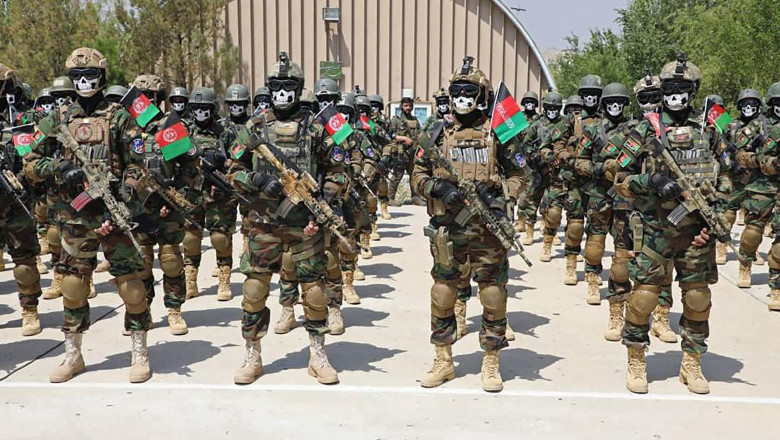 Afghan Army Commandos taking part in their graduation ceremony at the Kabul Military Training Centre