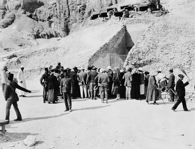 "Crowd of interested spectators waiting outside Tutankhamun's tomb, Valley of the Kings, Egypt, 1922. The discovery of Tutankhamun's tomb in 1922 by British archaeologist Howard Carter (1874-1939) was one of the most astounding discoveries in archaeology.