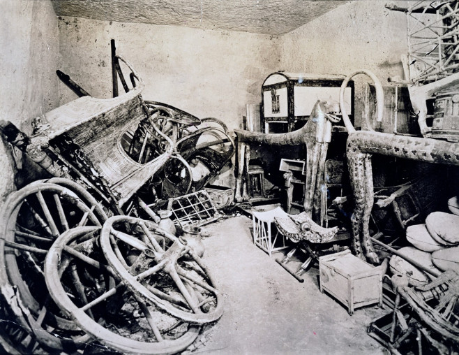 "Tutankhamun's tomb, Valley of the Kings, Egypt, November, 1922. View of the antechamber of the tomb looking south. The discovery of Tutankhamun's tomb in 1922 by British archaeologist Howard Carter (1874-1939) was one of the most astounding discoveries i