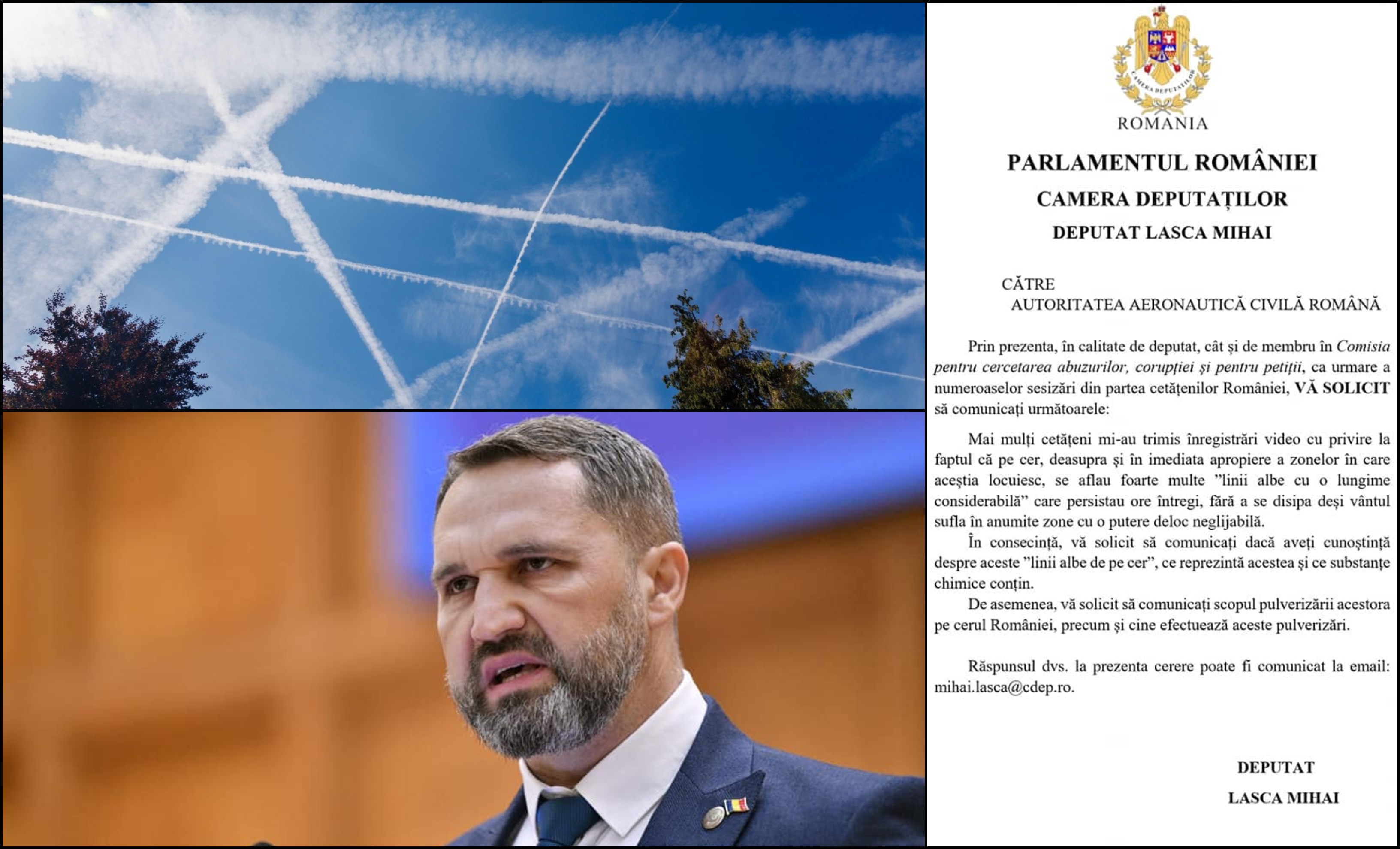 Ce sunt liniile albe de pe cer și cine le pulverizează? Întrebarea oficială adresată de un deputat ex-AUR