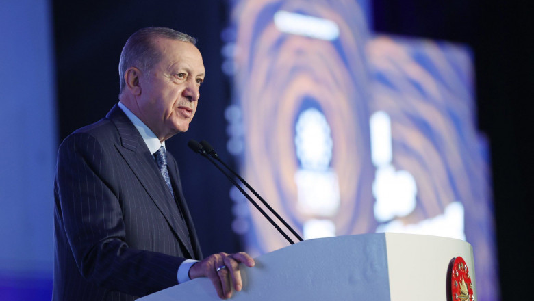 Turkish President Recep Tayyip Erdogan speaks at a conference