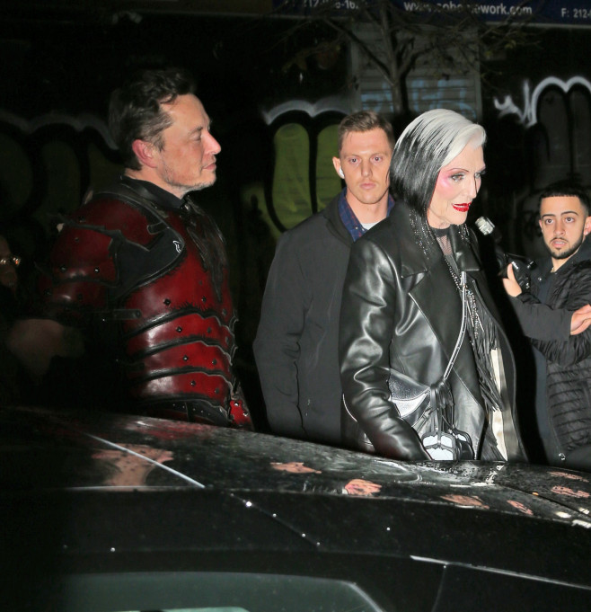 Elon Musk and mother Maye Musk arrive to the Moxy Hotel for Heidi Klum's 2022 Halloween Bash in New York City.