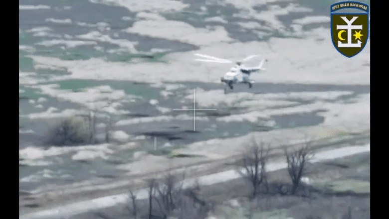 Elicopter la pământ. Momente dramatice cu doborârea unui elicopter rusesc de către antiaeriana ucraineană