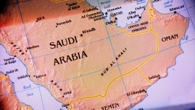 Close-up map of Saudi Arabia in the Middle East