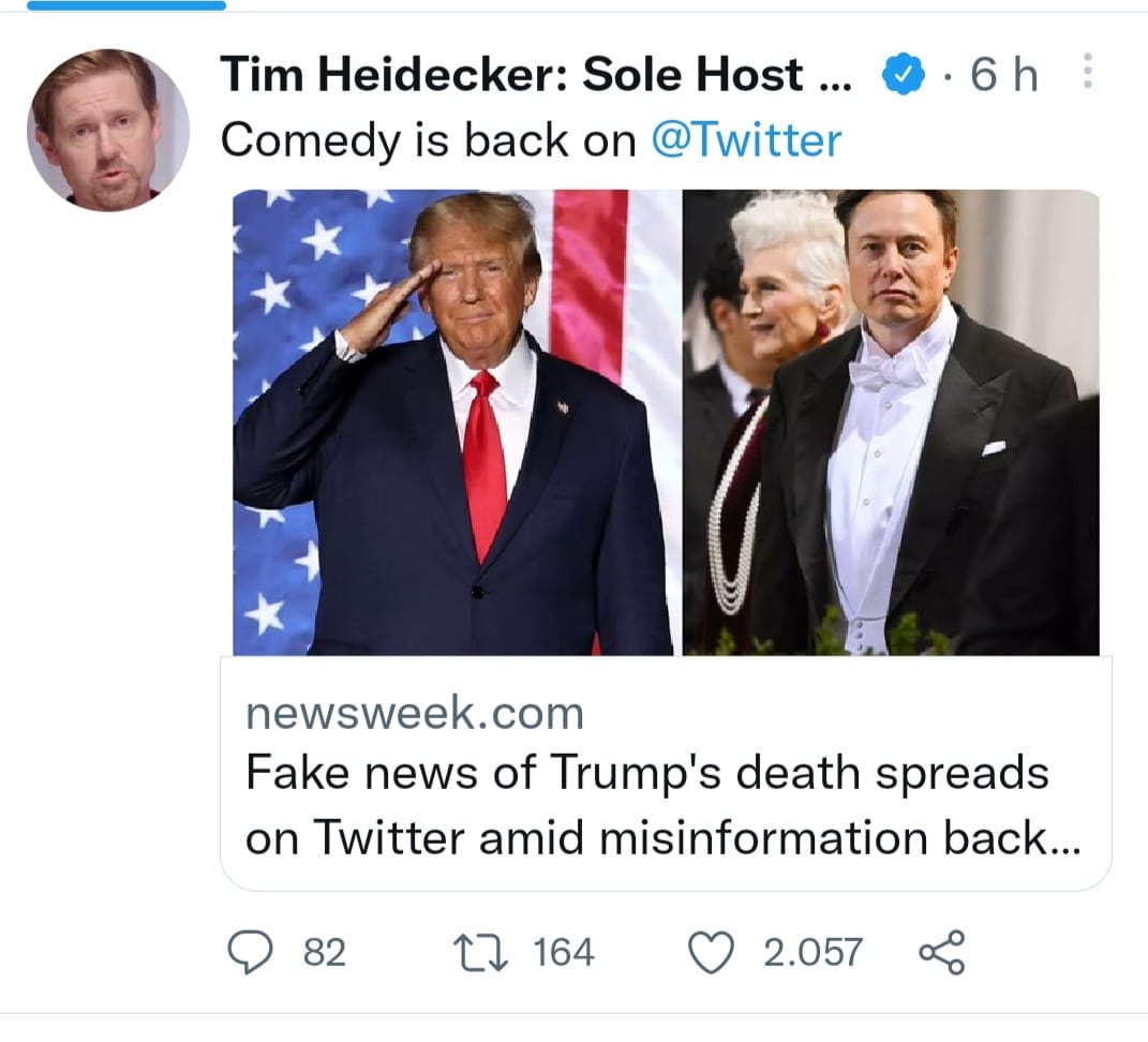 Un comediant american a testat "libertatea Twitter" sub Musk cu o declarație falsă a morții lui Trump