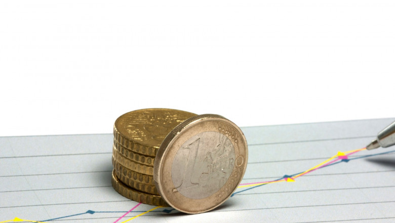 euro coins on financial graphic