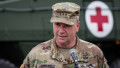 Lieutenant General Ben Hodges, commanding general of the US Army in Europe, in uniform, is seen during a press conference after NATO Saber Strike military exercises on June 16, 2017 in Orzysz, Poland