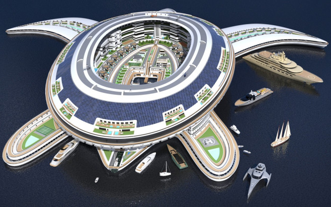 Incredible plans for $8 billion turtle-shaped floating city Terayacht that would be largest sea structure ever built
