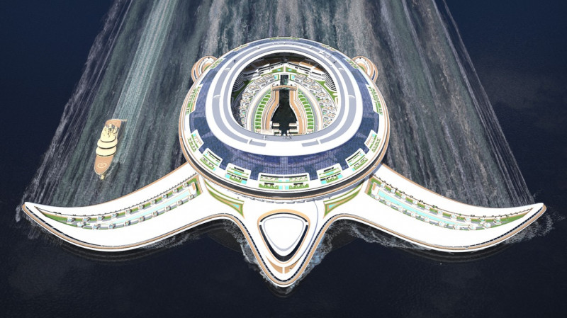 Incredible plans for $8 billion turtle-shaped floating city Terayacht that would be largest sea structure ever built