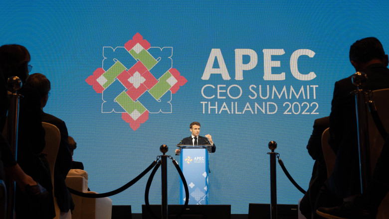 Bangkok: French President Emmanuel Macron delivers a speech during the APEC CEO summit